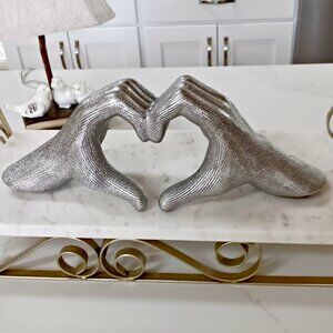 NEW! SHIMMERY TEXTURED HANDS HEART LOVE SIGN DECOR